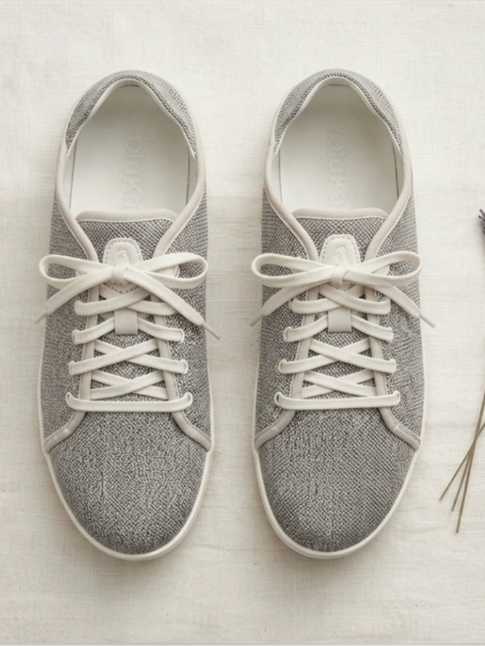 OluKai Women’s Knit Lace-Up Sneakers in Light Gray and Cream